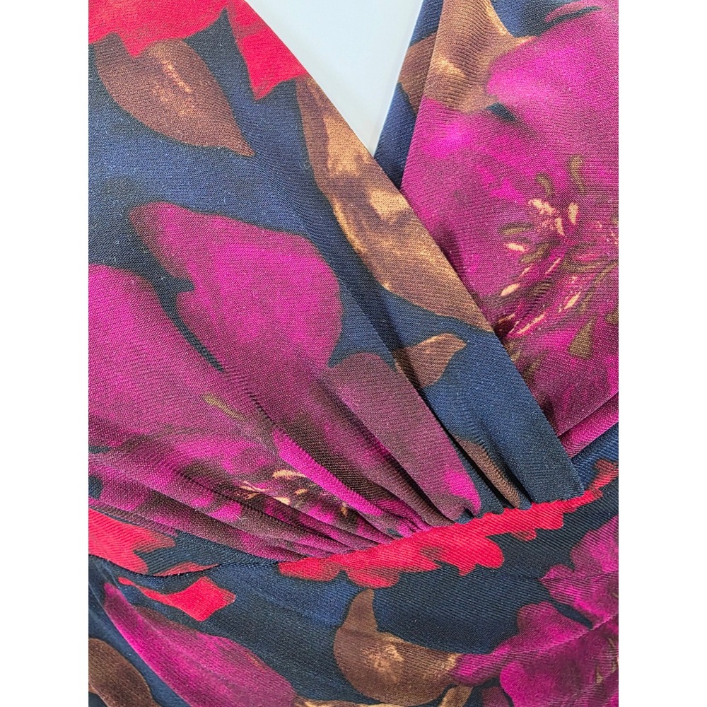Chaps Womens Sleeveless Floral V Neck Ruched Sheath Dress Size Small S /A274 - Picture 4 of 9